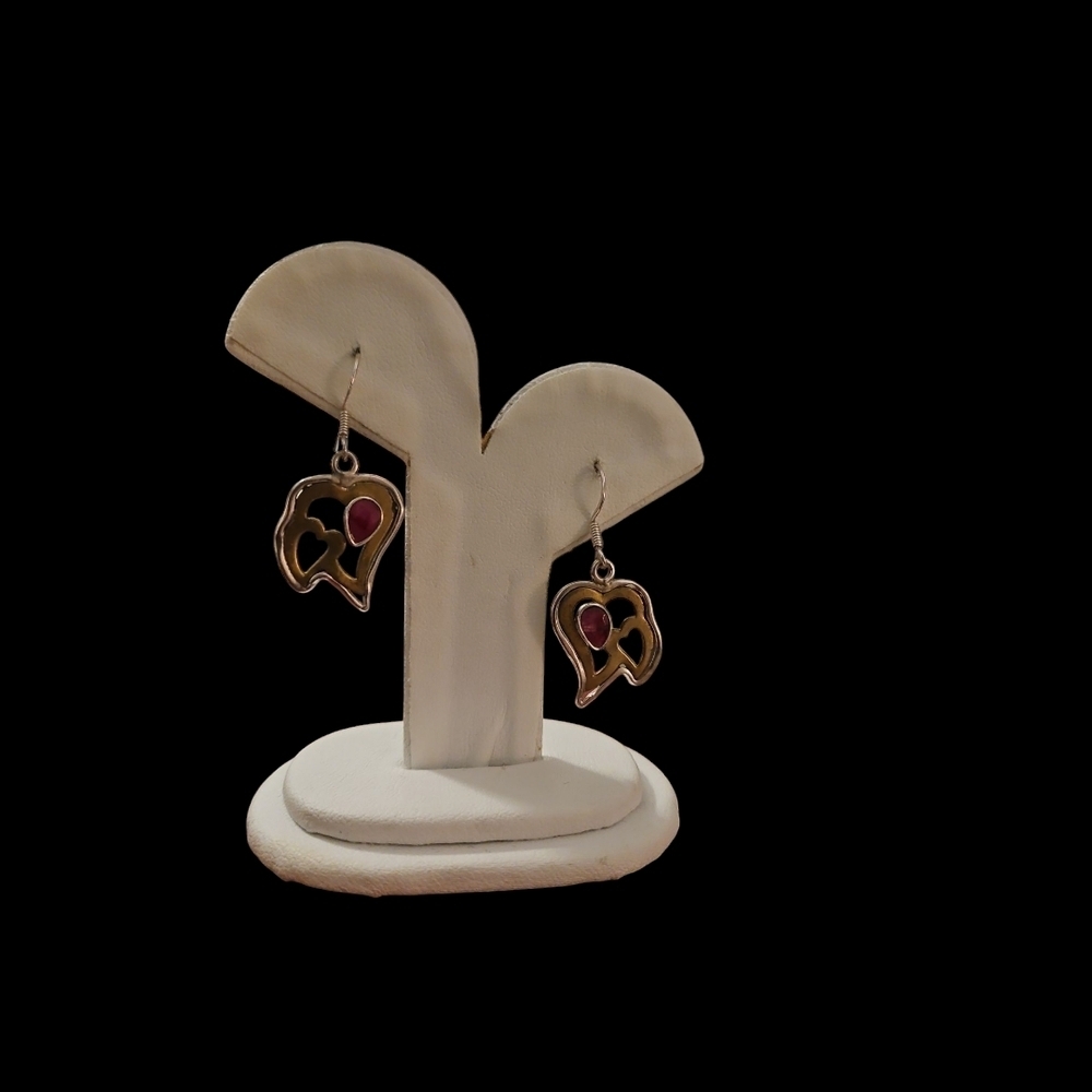 Silver Tone Earrings w/Red Accents - Picture 2 of 2